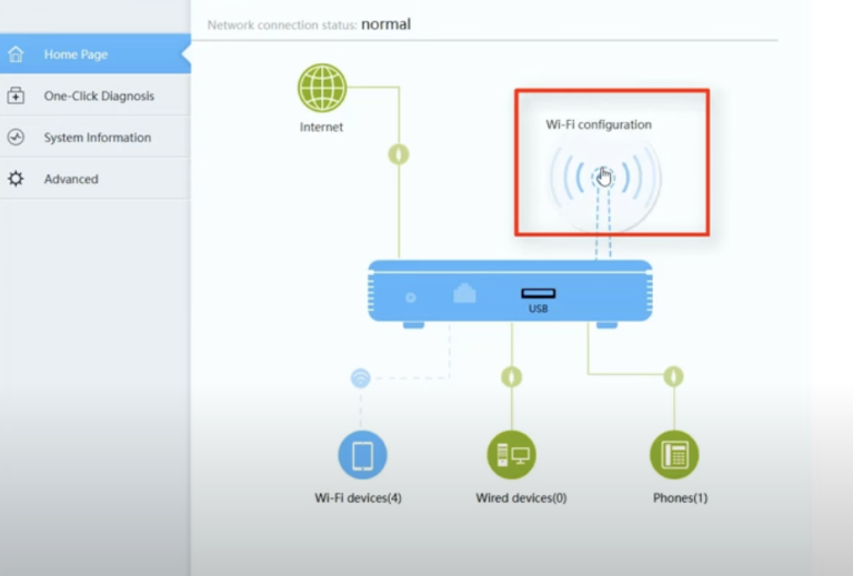 بعد تسجيل الدخول، اضغط على "Wi-Fi Configuration"