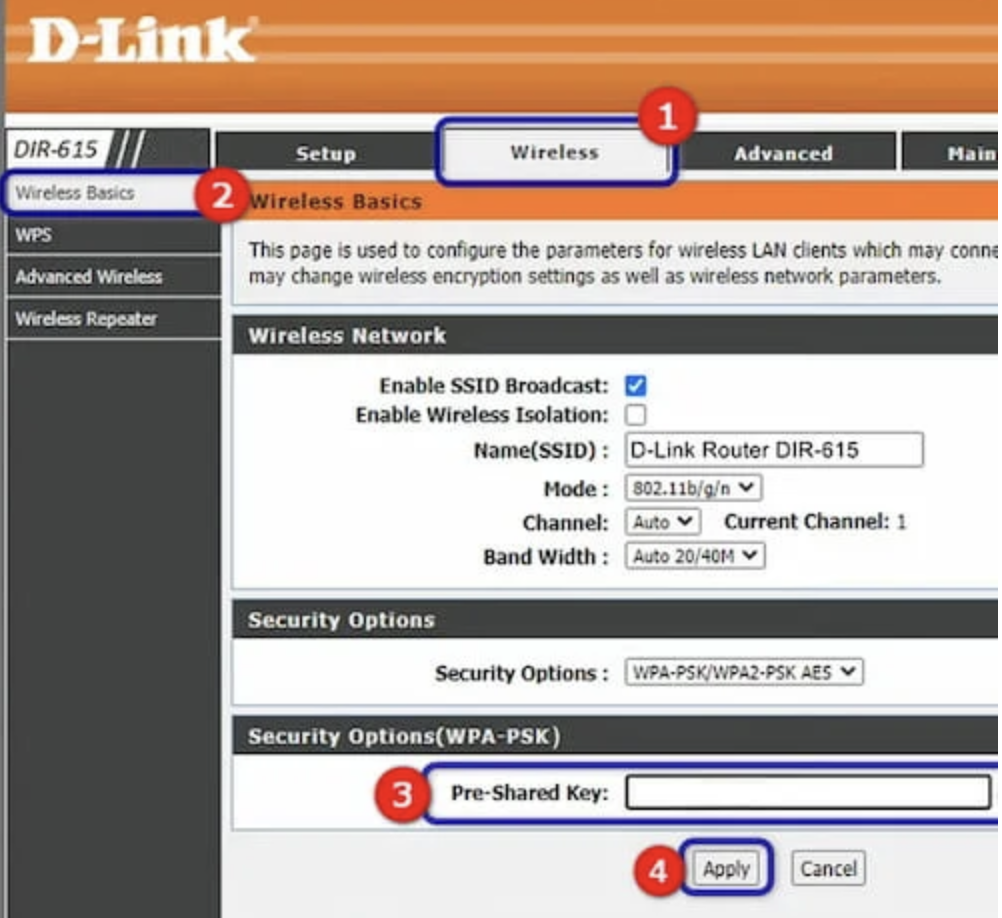 اعدادات الواي فاي راوتر D-link DIR-615