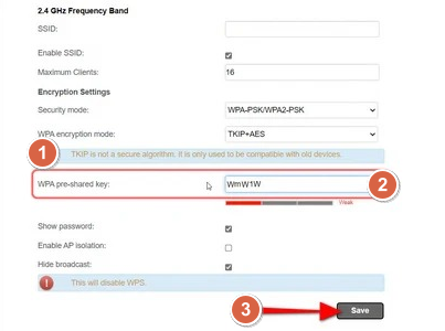 ادخل كلمة السر الجديدة في حقل WPA pre-shared key