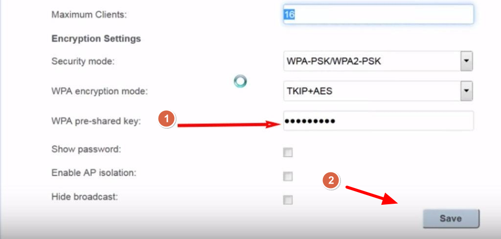 اكتب كلمة السر الجديدة في حقل WPA pre-shared key