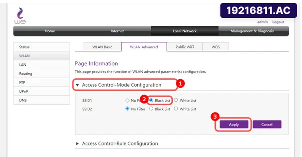 حظر جهاز من راوتر H168n